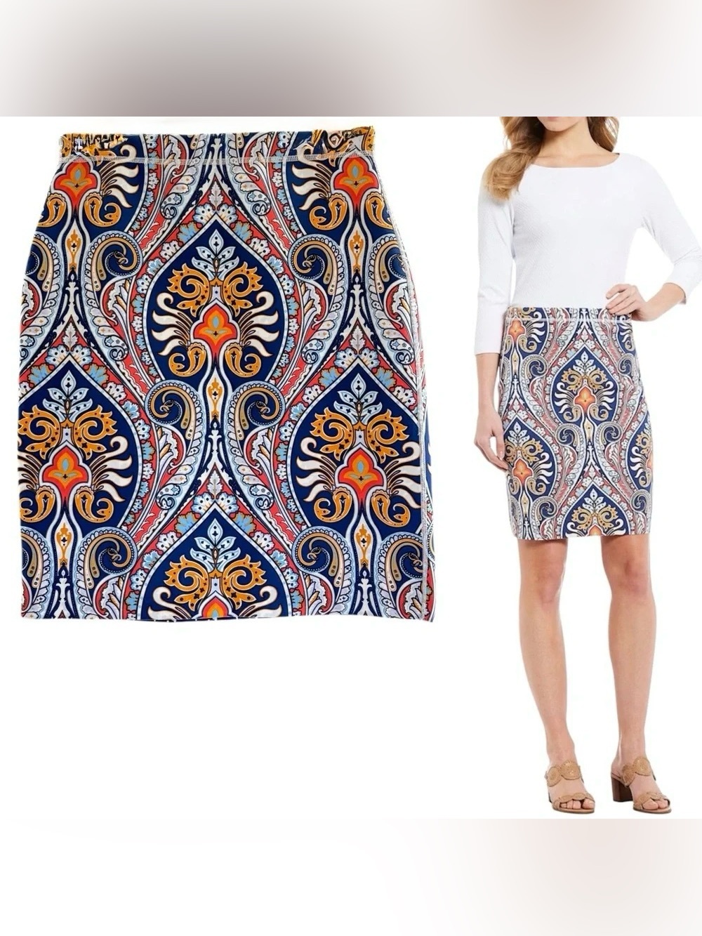 J.McLaughlin Halle Reversible Pencil Skirt Paisley Multicolor Size L